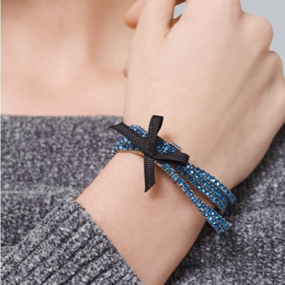 WHBM Hematite & Blue Rhinestone Stretch Bracelets, Set Of 5 - NWT - Picture 2 of 7